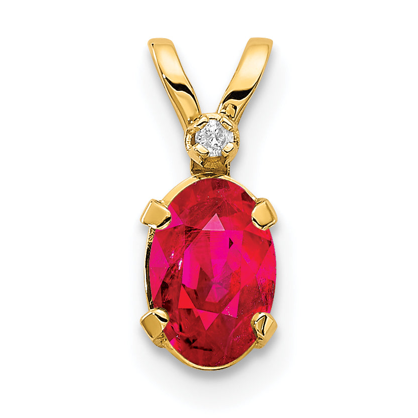 Oval Gemstone & Diamond Birthstone Pendant - 14k Yellow Gold / July – Ruby