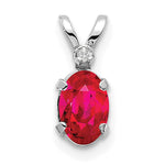 Oval Gemstone & Diamond Birthstone Pendant - 14k White Gold / July – Ruby