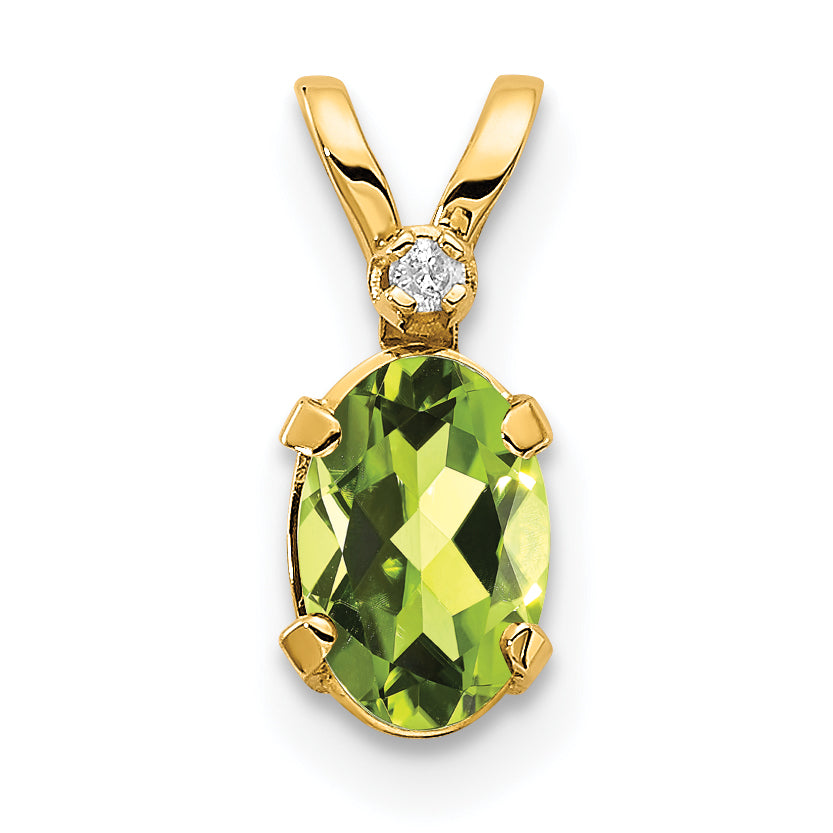 Oval Gemstone & Diamond Birthstone Pendant - 14k Yellow Gold / August – Peridot