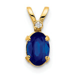 Oval Gemstone & Diamond Birthstone Pendant - 14k Yellow Gold / September – Sapphire