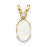 Oval Gemstone & Diamond Birthstone Pendant - 14k Yellow Gold / October – Opal