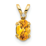 Oval Gemstone & Diamond Birthstone Pendant - 14k Yellow Gold / November – Citrine