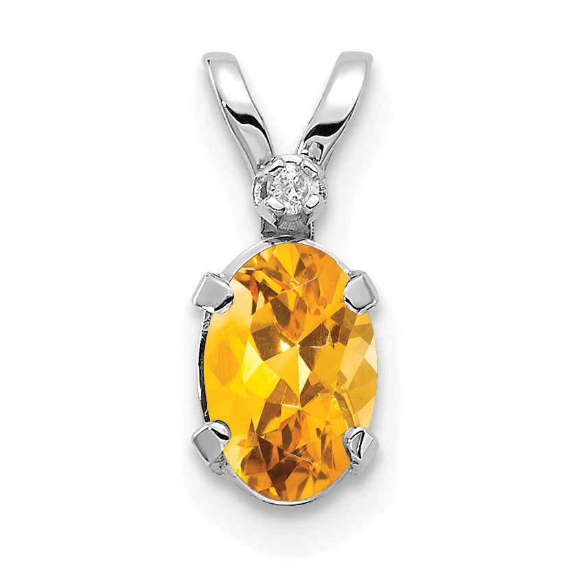 Oval Gemstone & Diamond Birthstone Pendant - 14k White Gold / November – Citrine