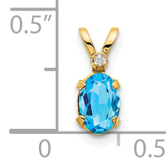 Oval Gemstone & Diamond Birthstone Pendant - 14k Yellow Gold / December – Blue Topaz