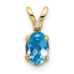Oval Gemstone & Diamond Birthstone Pendant - 14k Yellow Gold / December – Blue Topaz