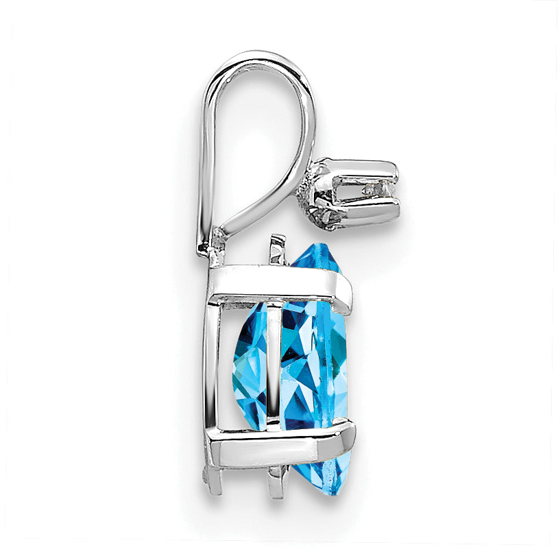 Oval Gemstone & Diamond Birthstone Pendant - 14k White Gold / December – Blue Topaz