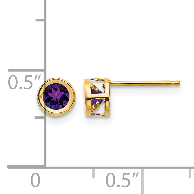 14k Bezel Stud Earrings - 14k Yellow Gold / Amethyst / 4 mm