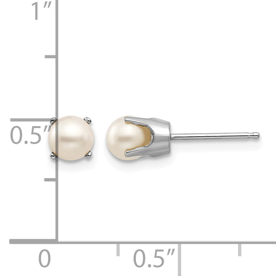 14k Round Gemstone Post Earrings - 14k White Gold / Pearl / 4.5 mm