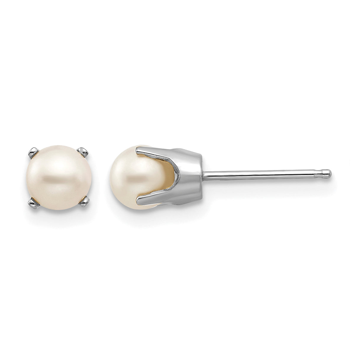 14k Round Gemstone Post Earrings - 14k White Gold / Pearl / 4.5 mm