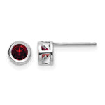 14k Bezel Stud Earrings - 14k White Gold / Garnet / 4 mm