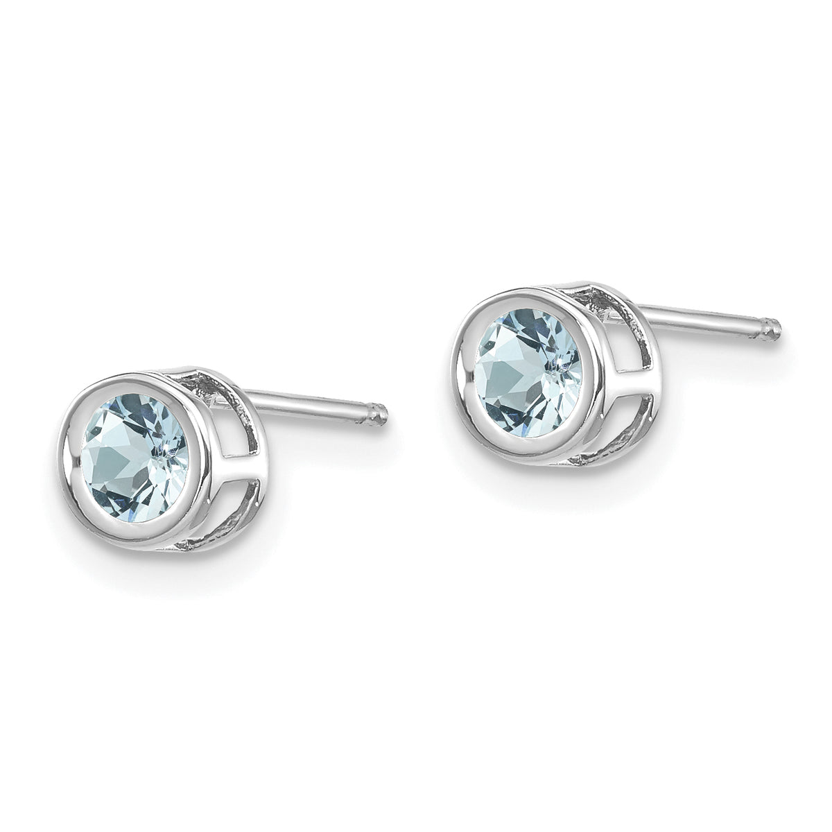 14k Bezel Stud Earrings - 14k White Gold / Aquamarine / 4 mm