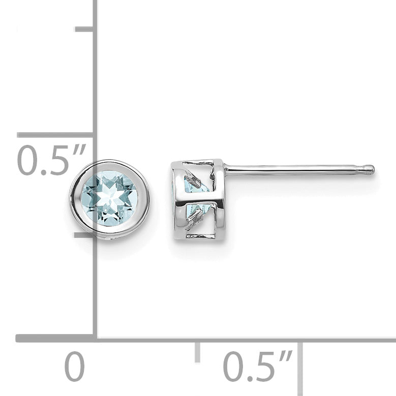 14k Bezel Stud Earrings - 14k White Gold / Aquamarine / 4 mm