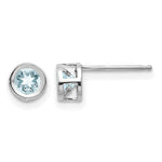 14k Bezel Stud Earrings - 14k White Gold / Aquamarine / 4 mm