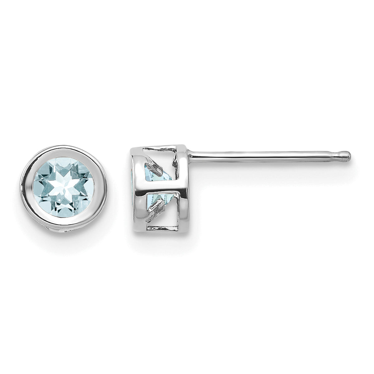 14k Bezel Stud Earrings - 14k White Gold / Aquamarine / 4 mm