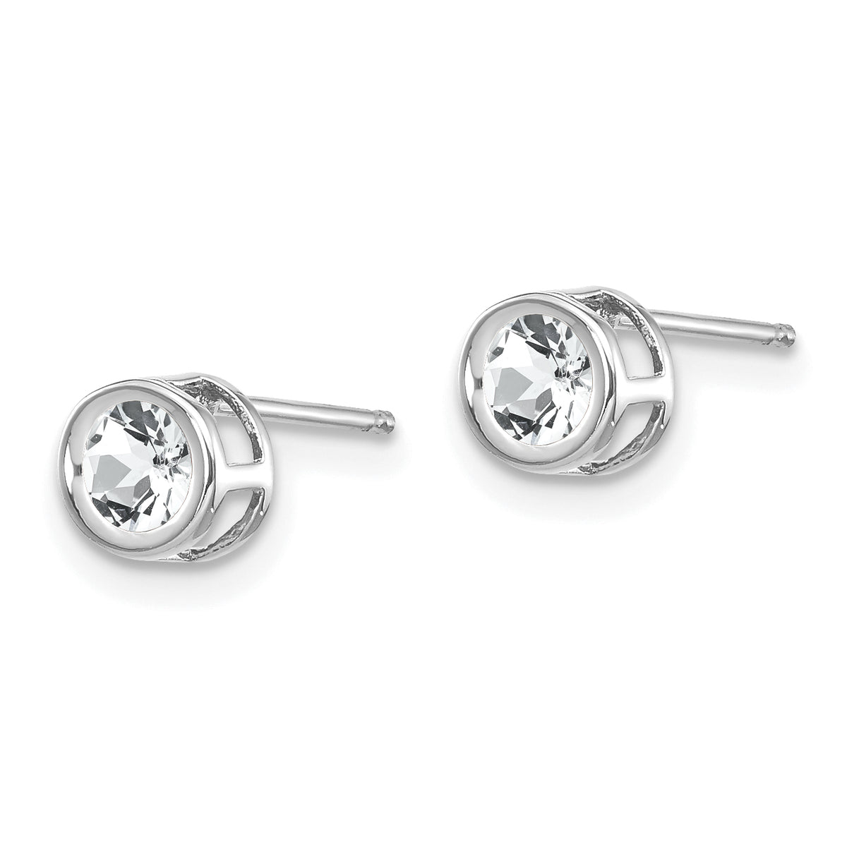 14k Bezel Stud Earrings - 14k White Gold / Topaz (White) / 4 mm