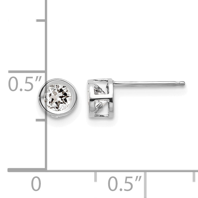 14k Bezel Stud Earrings - 14k White Gold / Topaz (White) / 4 mm
