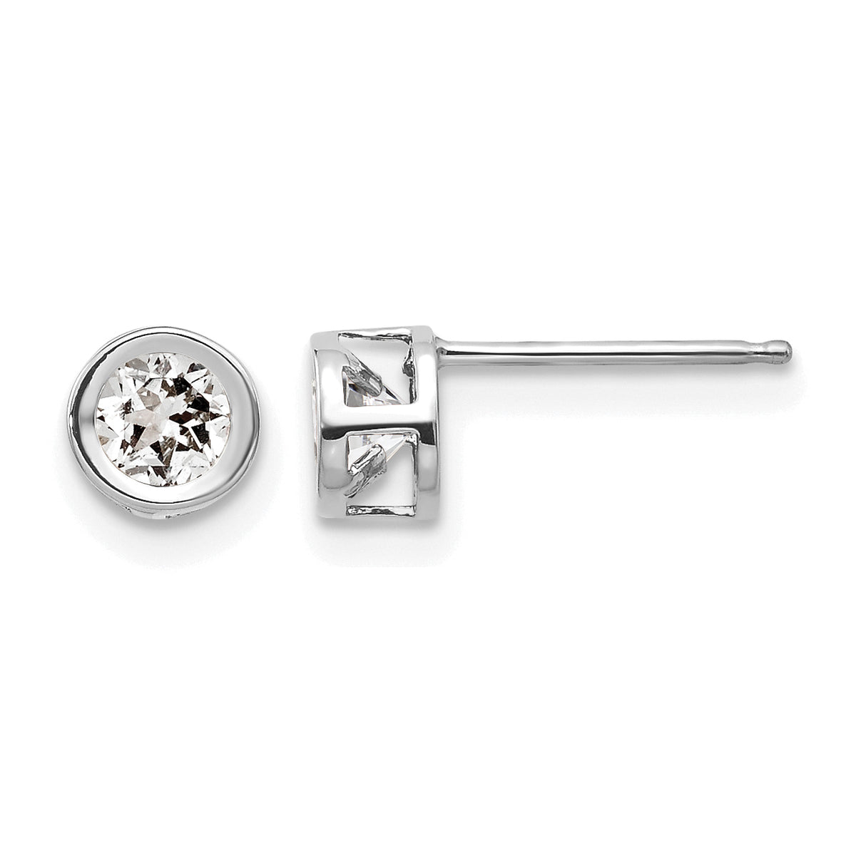14k Bezel Stud Earrings - 14k White Gold / Topaz (White) / 4 mm
