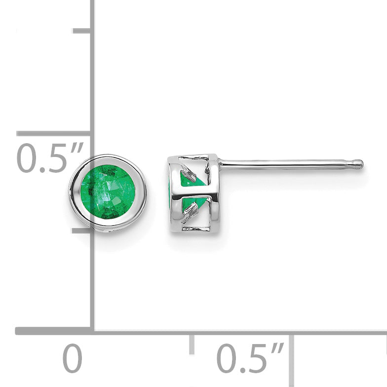 14k Bezel Stud Earrings - 14k White Gold / Emerald / 4 mm