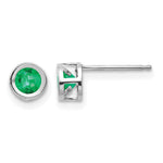 14k Bezel Stud Earrings - 14k White Gold / Emerald / 4 mm