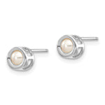 14k Bezel Stud Earrings - 14k White Gold / Pearl / 3.50 mm