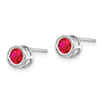 14k Bezel Stud Earrings - 14k White Gold / Ruby / 4 mm