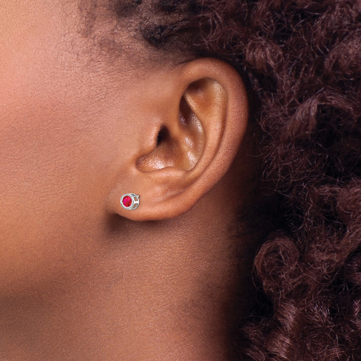 14k Bezel Stud Earrings - 14k White Gold / Ruby / 4 mm