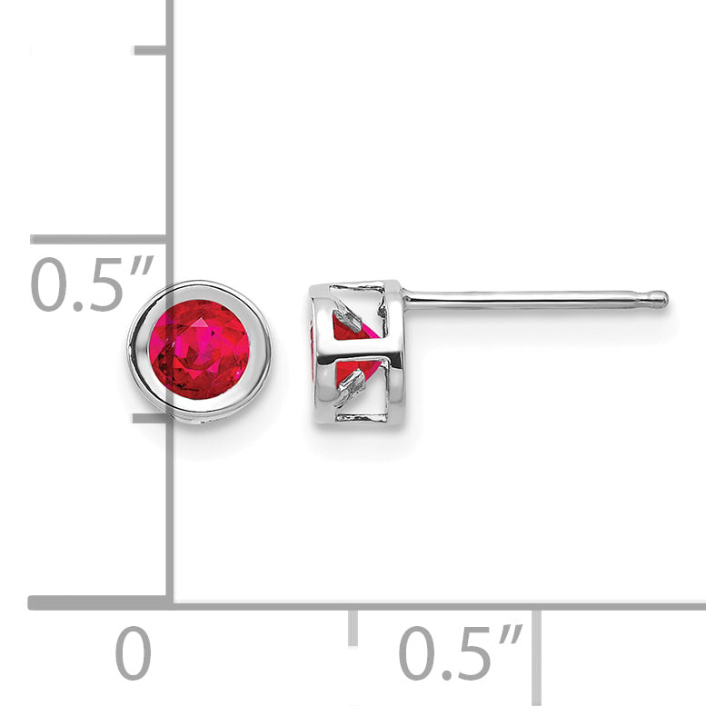 14k Bezel Stud Earrings - 14k White Gold / Ruby / 4 mm