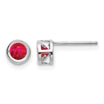 14k Bezel Stud Earrings - 14k White Gold / Ruby / 4 mm