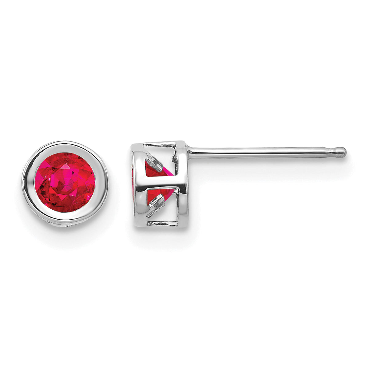 14k Bezel Stud Earrings - 14k White Gold / Ruby / 4 mm