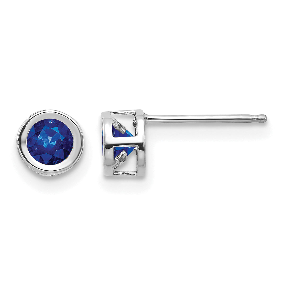 14k Bezel Stud Earrings - 14k White Gold / Sapphire / 4 mm