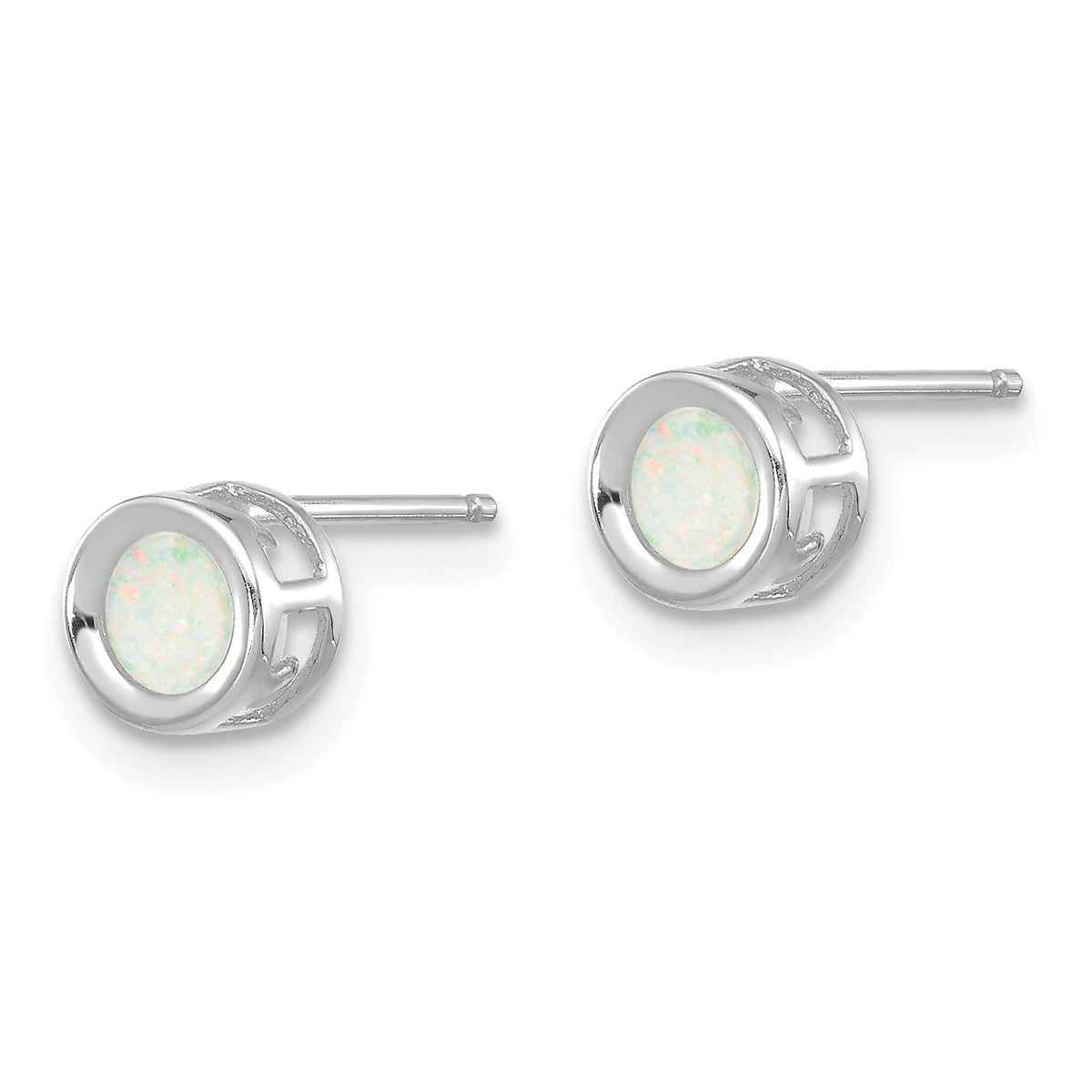 14k Bezel Stud Earrings - 14k White Gold / Opal / 4 mm