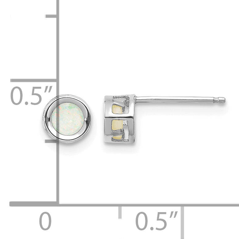 14k Bezel Stud Earrings - 14k White Gold / Opal / 4 mm