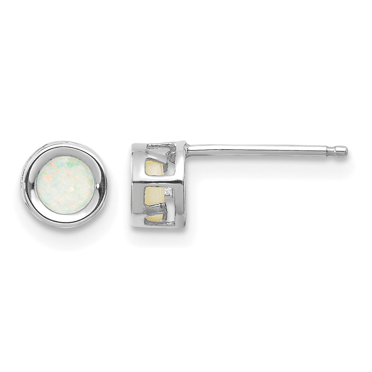 14k Bezel Stud Earrings - 14k White Gold / Opal / 4 mm