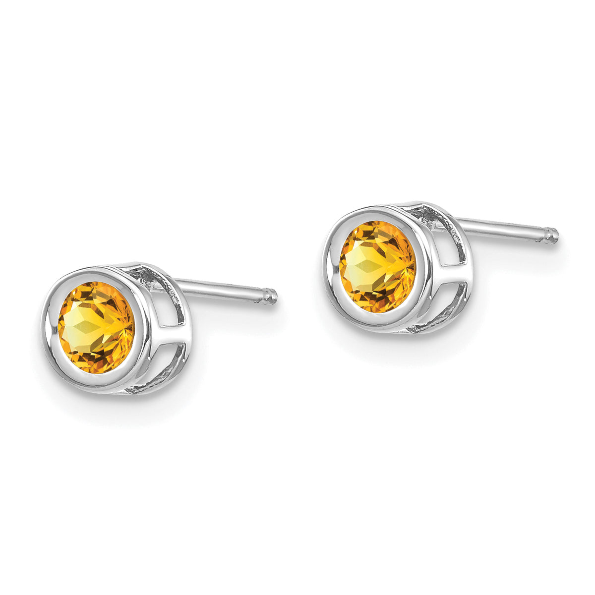 14k Bezel Stud Earrings - 14k White Gold / Citrine / 4 mm
