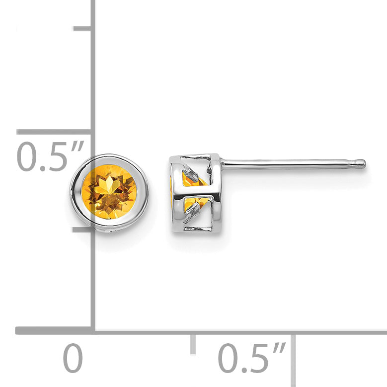 14k Bezel Stud Earrings - 14k White Gold / Citrine / 4 mm