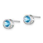 14k Bezel Stud Earrings - 14k White Gold / Topaz (Swiss Blue) / 4 mm