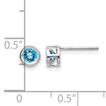 14k Bezel Stud Earrings - 14k White Gold / Topaz (Swiss Blue) / 4 mm