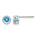 14k Bezel Stud Earrings - 14k White Gold / Topaz (Swiss Blue) / 4 mm