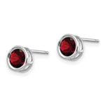 14k Bezel Stud Earrings - 14k White Gold / Garnet / 5 mm