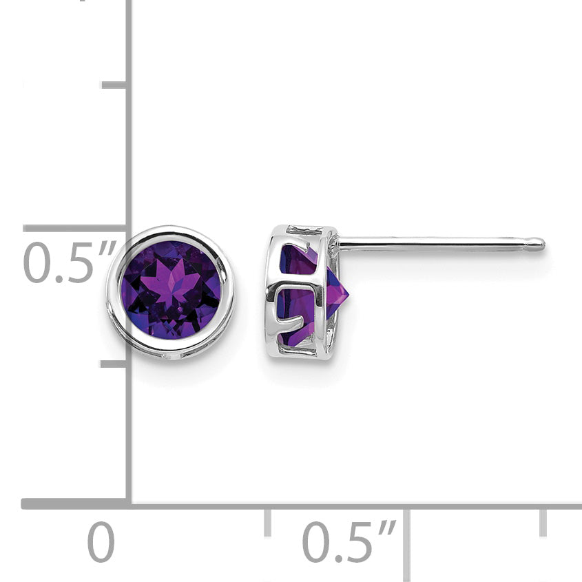 14k Bezel Stud Earrings - 14k White Gold / Amethyst / 5 mm