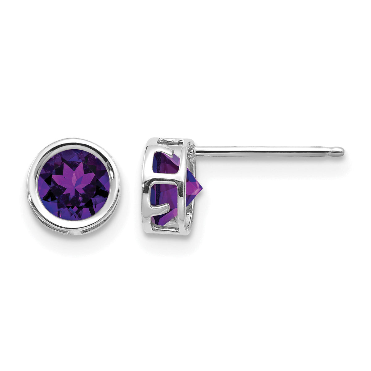 14k Bezel Stud Earrings - 14k White Gold / Amethyst / 5 mm