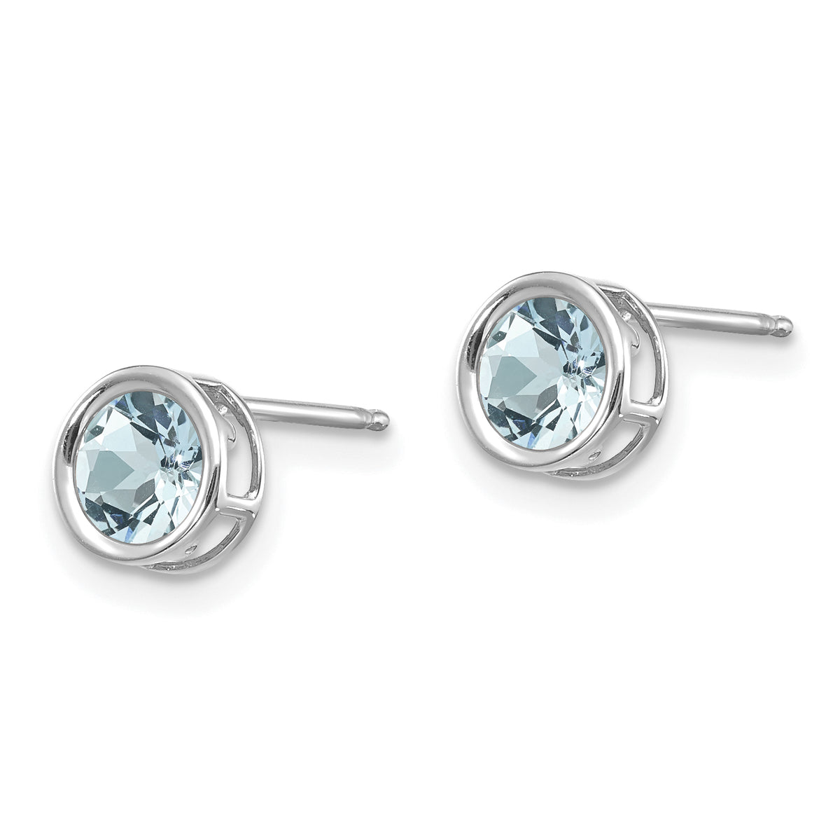 14k Bezel Stud Earrings - 14k White Gold / Aquamarine / 5 mm
