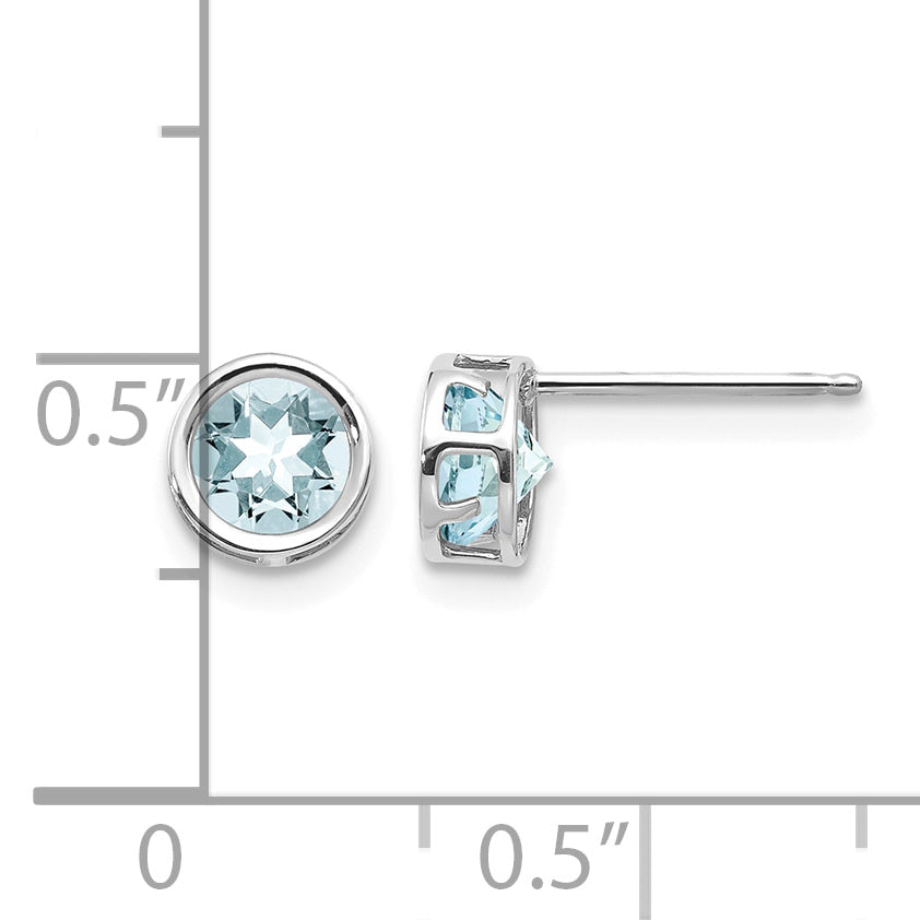14k Bezel Stud Earrings - 14k White Gold / Aquamarine / 5 mm
