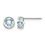 14k Bezel Stud Earrings - 14k White Gold / Aquamarine / 5 mm