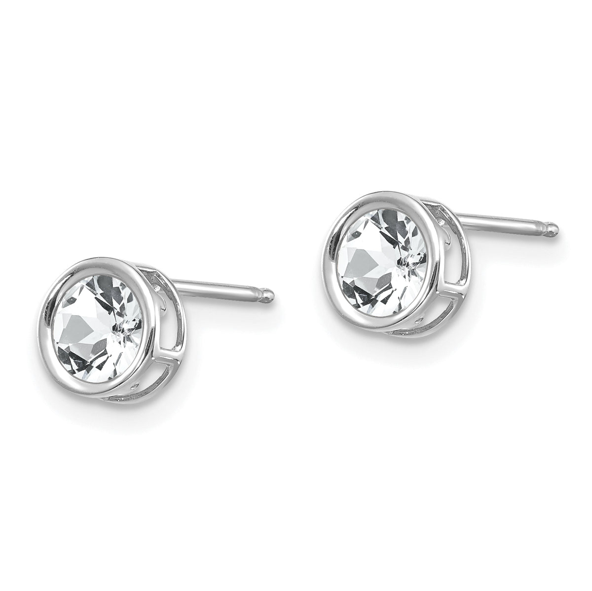 14k Bezel Stud Earrings - 14k White Gold / Topaz (White) / 5 mm