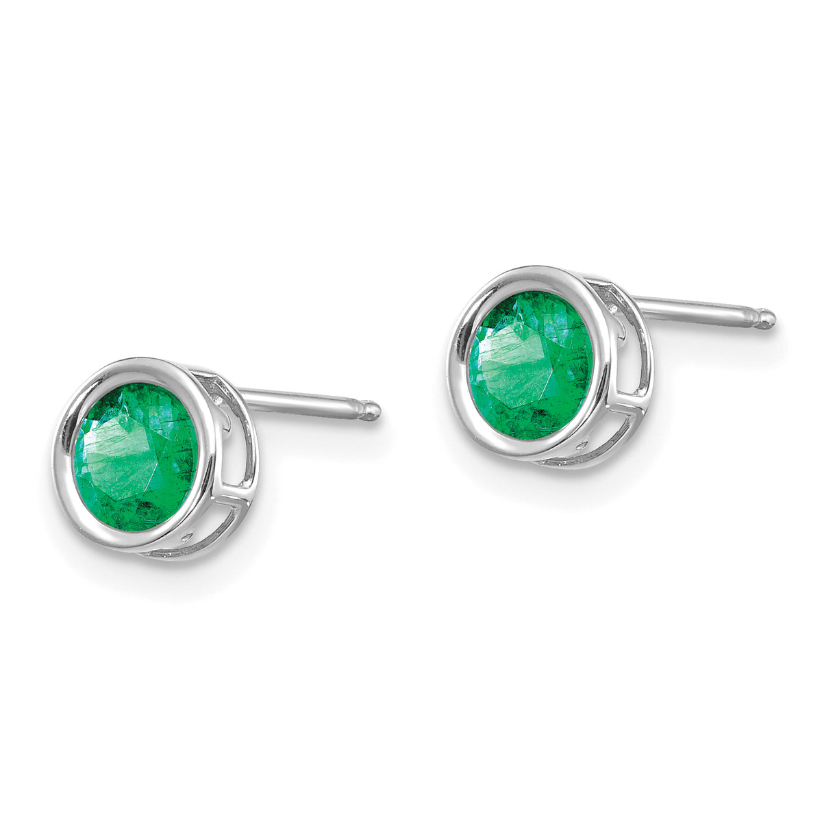 14k Bezel Stud Earrings - 14k White Gold / Emerald / 5 mm