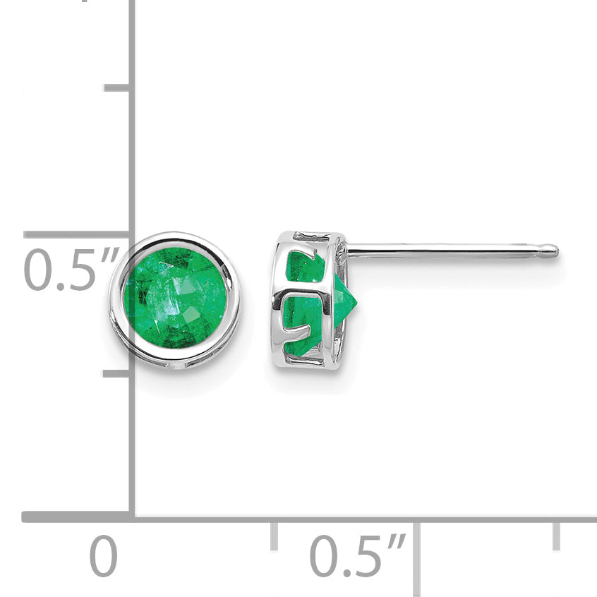 14k Bezel Stud Earrings - 14k White Gold / Emerald / 5 mm