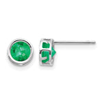 14k Bezel Stud Earrings - 14k White Gold / Emerald / 5 mm
