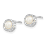 14k Bezel Stud Earrings - 14k White Gold / Pearl / 4.5 mm