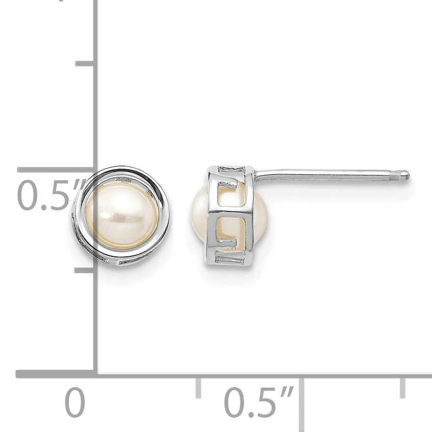14k Bezel Stud Earrings - 14k White Gold / Pearl / 4.5 mm